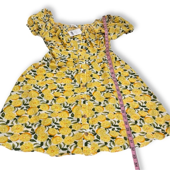 NWT BAILEY BLUE Lemon Print Mini Dress Square Neck Puff Sleeve Smocked Fruit New - Picture 8 of 9